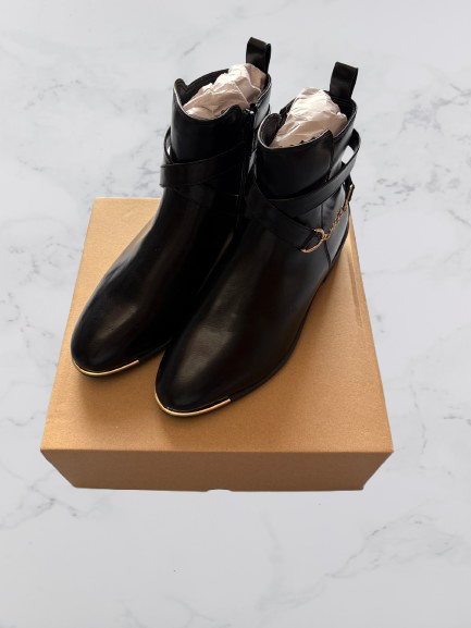 V by Very Hayley Chain Trim Ankle Boots Colour Black/Gold Size 6
