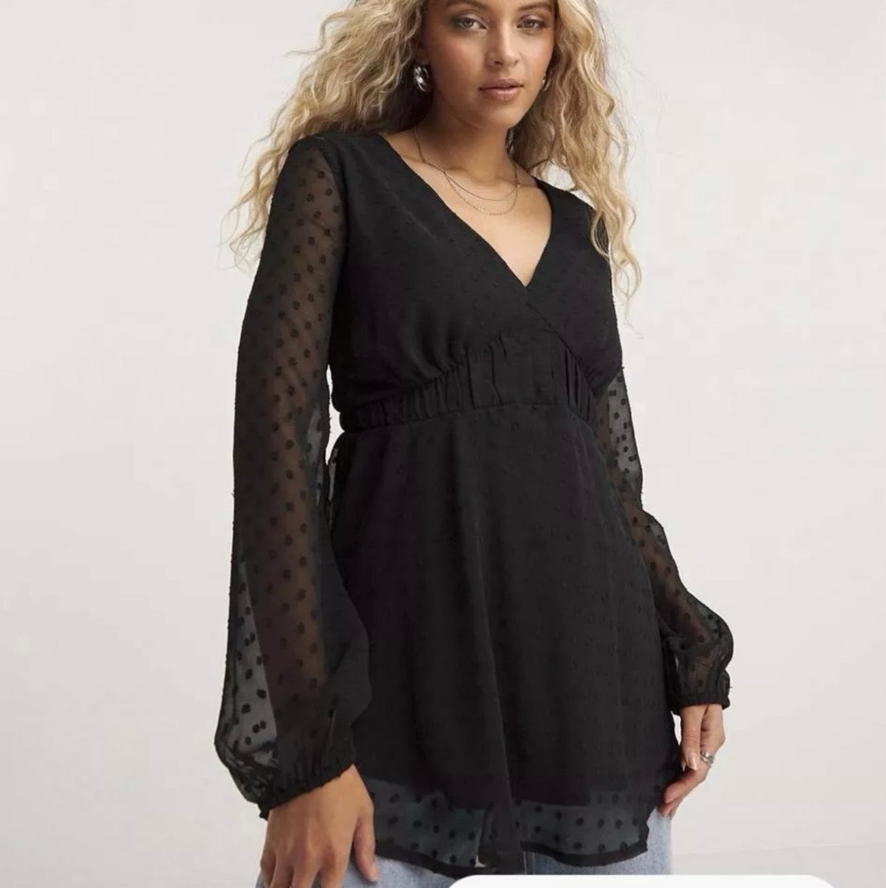 Simply Be Dobby V Neck Ruched Waist Blouse Colour Black Size 20