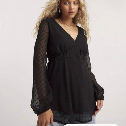 Simply Be Dobby V Neck Ruched Waist Blouse Colour Black Size 20