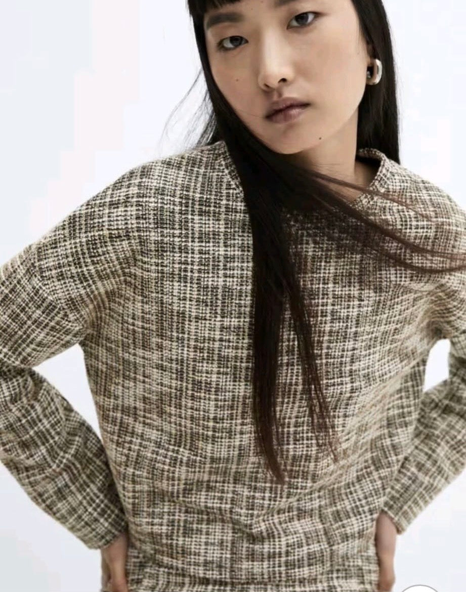 Mango Marbled tweed sweatshirt Colour Beige/Black Size XS