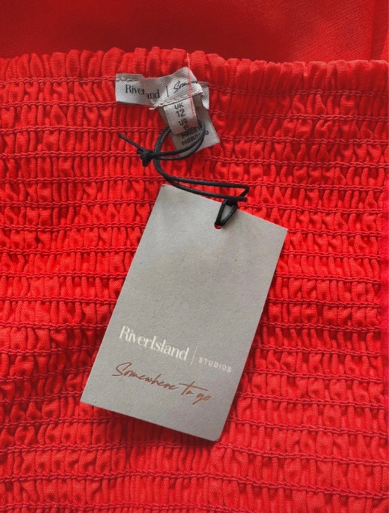 River Island Signature to Go Milkmaid Midi Dress Colour Red Size 12