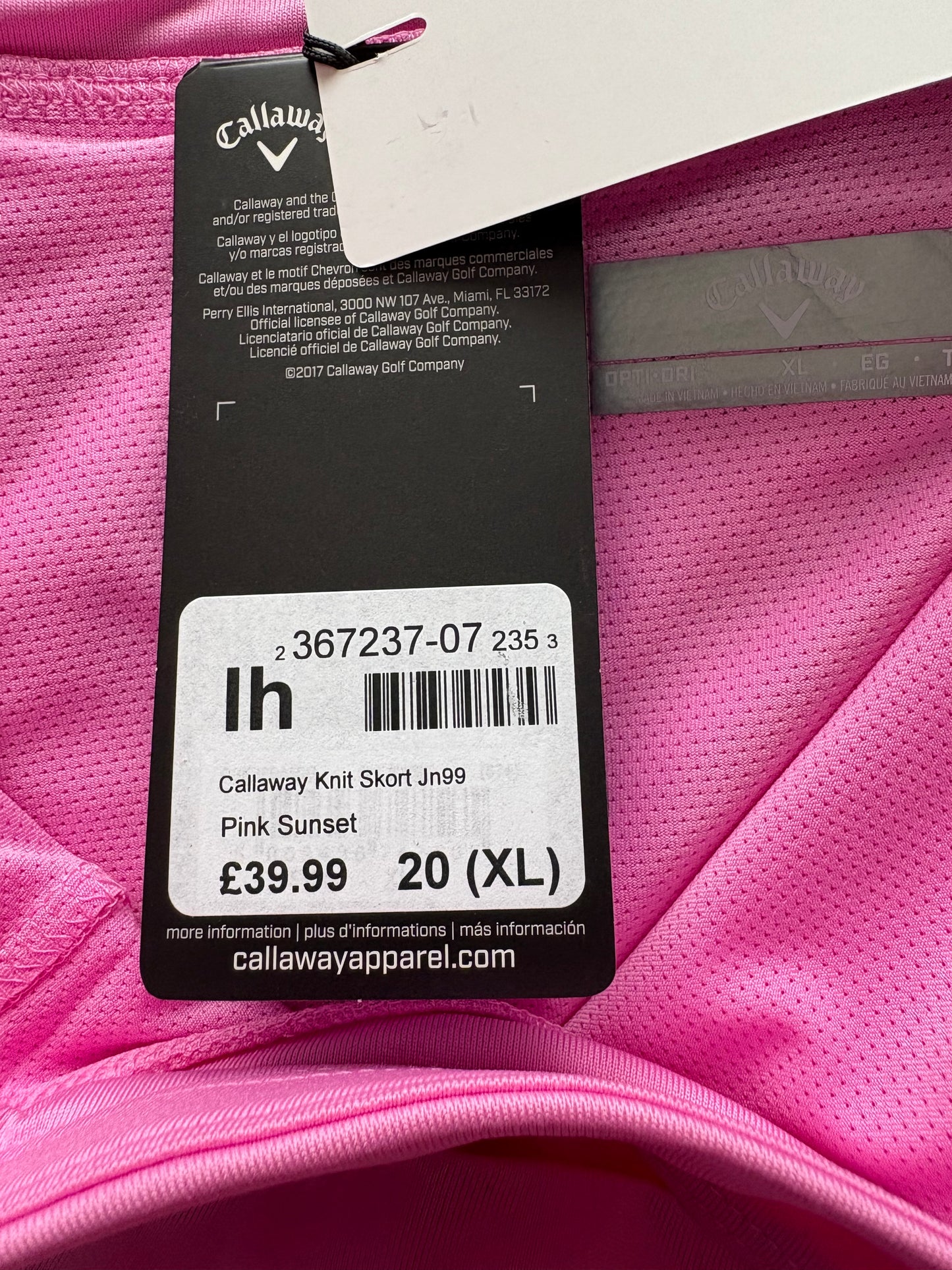 Callaway Knit Skort Colour Pink Sunset Size XL