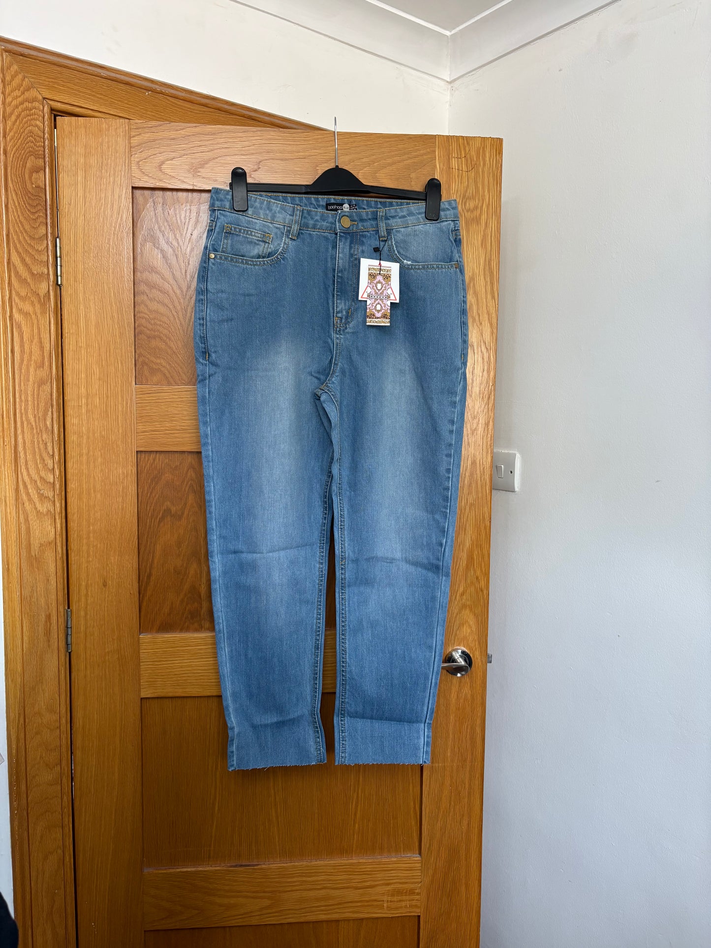 Boohoo High Waist Mom Jeans Colour Mid Blue Size 14