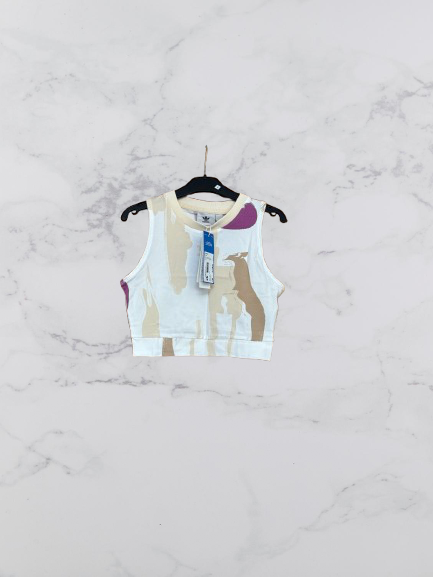 Adidas Originals Sleeveless Cropped Tank Top Colour White Multi Size 6