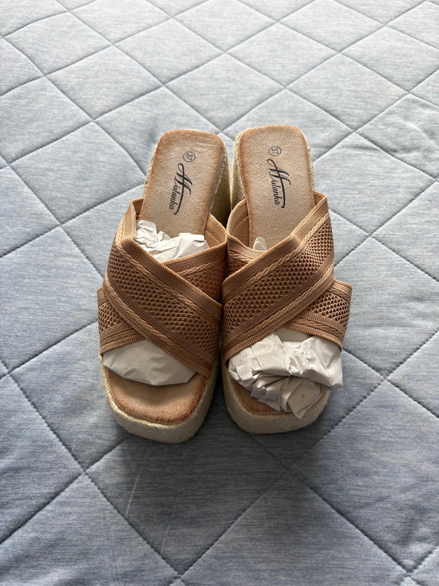 Mulanka Wedge Sandals Colour Khaki Size 37 UK Size 4