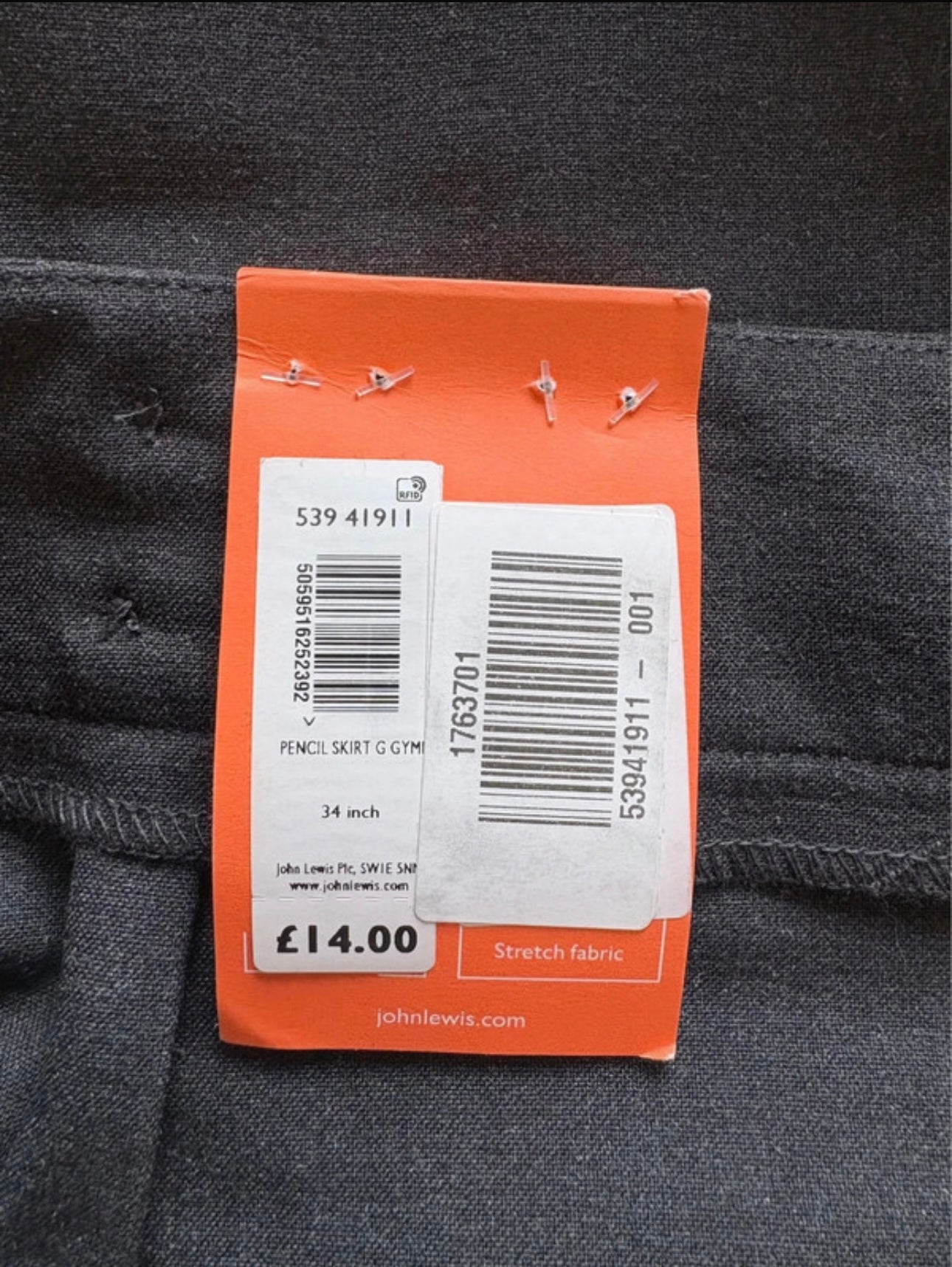 John Lewis Pencil Skirt Colour Grey Size 34” Waist