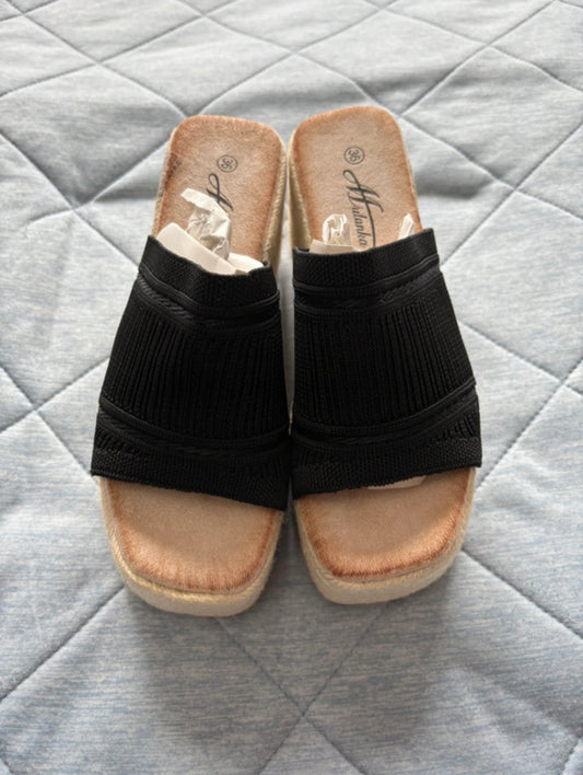 Mulanka Wedge Sandals Colour Black Size 36 UK Size 3