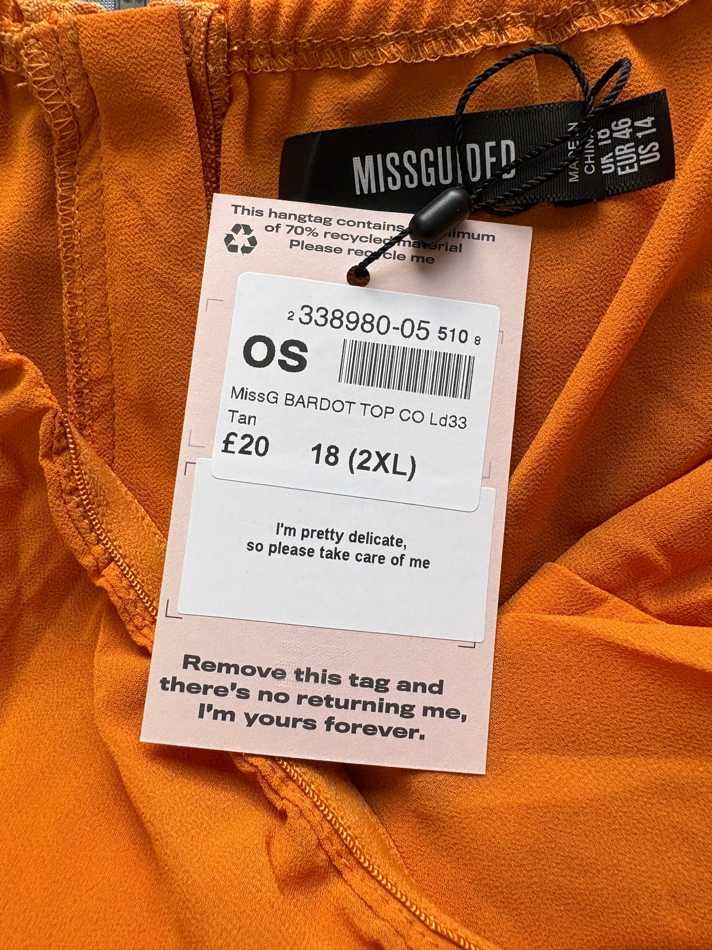 Missguided Bardot Short Sleeve Cropped Top Colour Tan Size 18