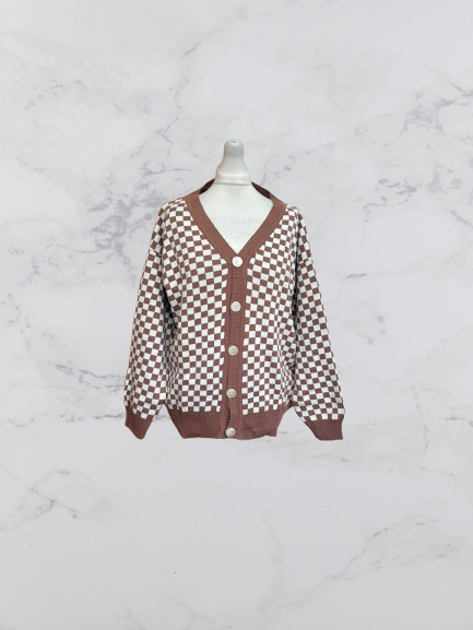 Ladies Button Front Cardigan Colour Terracotta/White One Size 12-20
