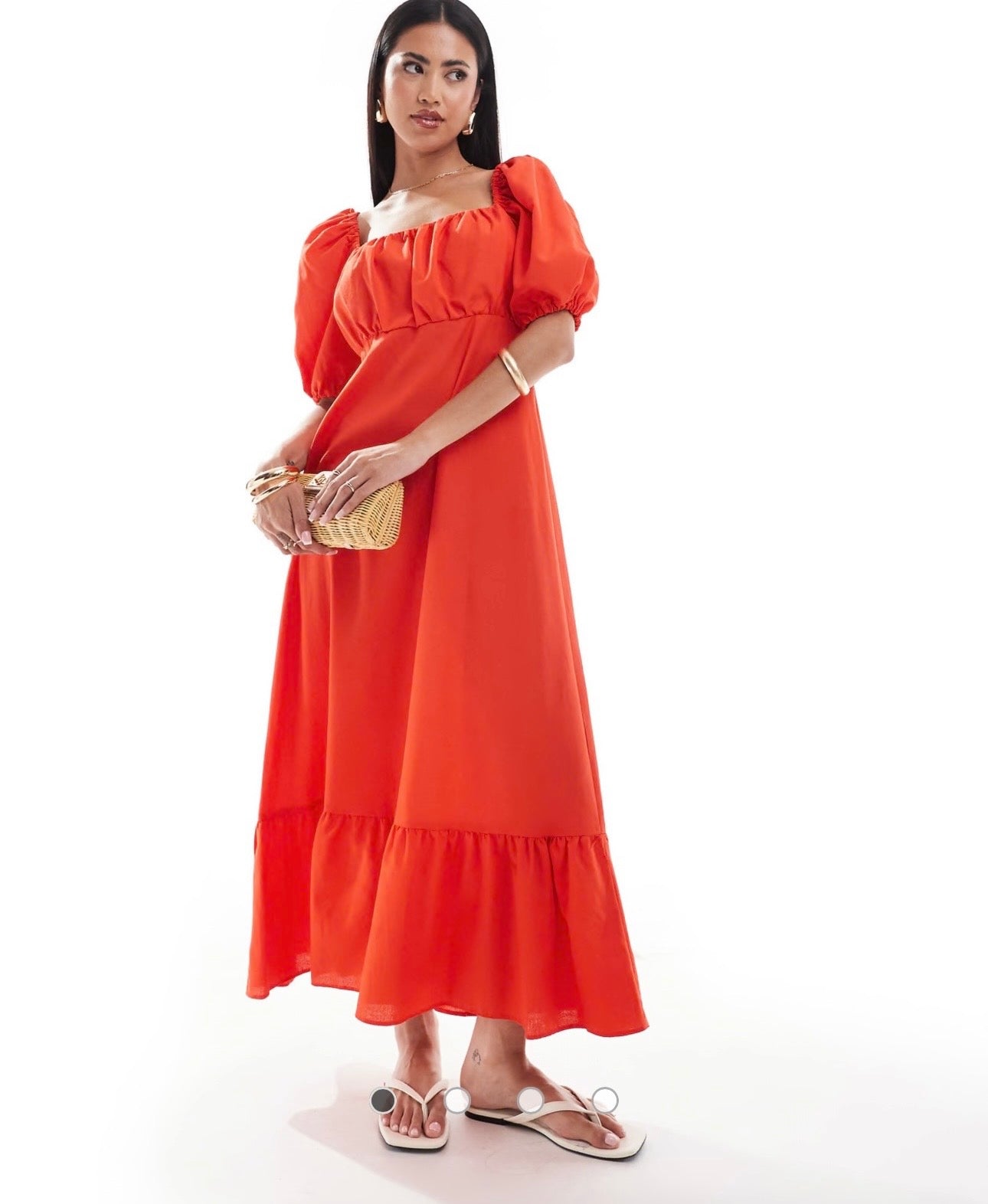 River Island Signature to Go Milkmaid Midi Dress Colour Red Size 12