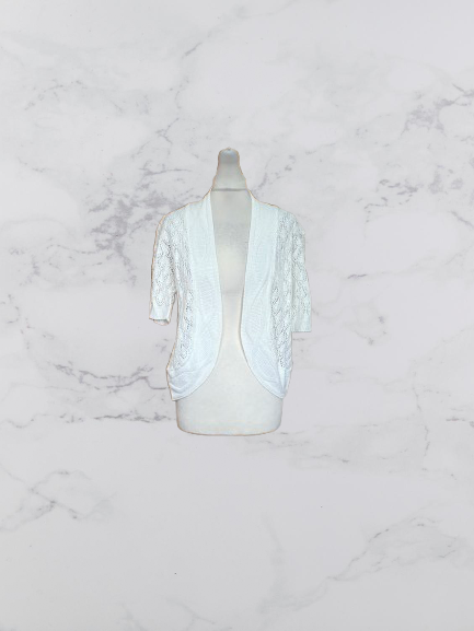 Perry Gold Short Sleeve Crochet Cardigan Colour White Size S/M