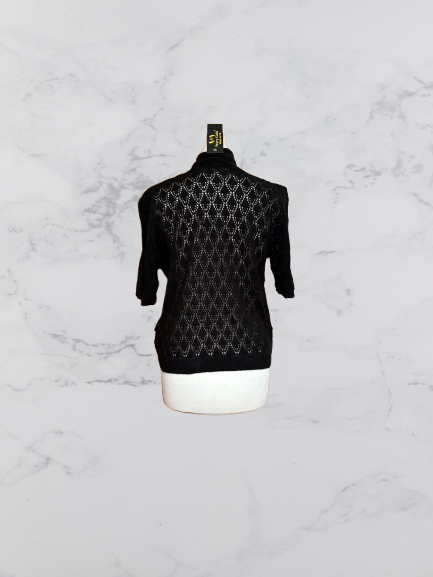 Perry Gold Short Sleeve Crochet Cardigan Colour Black Size S/M