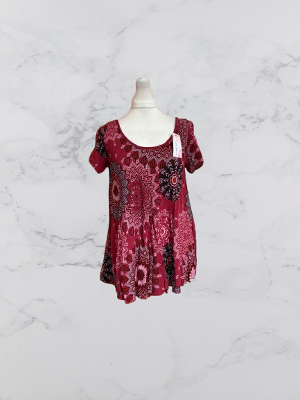 New Collection Short Sleeve Swing Top Colour Burgundy One Size 10-18
