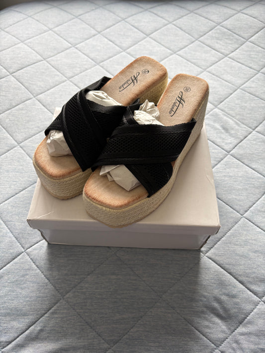 Mulanka Wedge Sandals Colour Black Size 38 UK Size 5