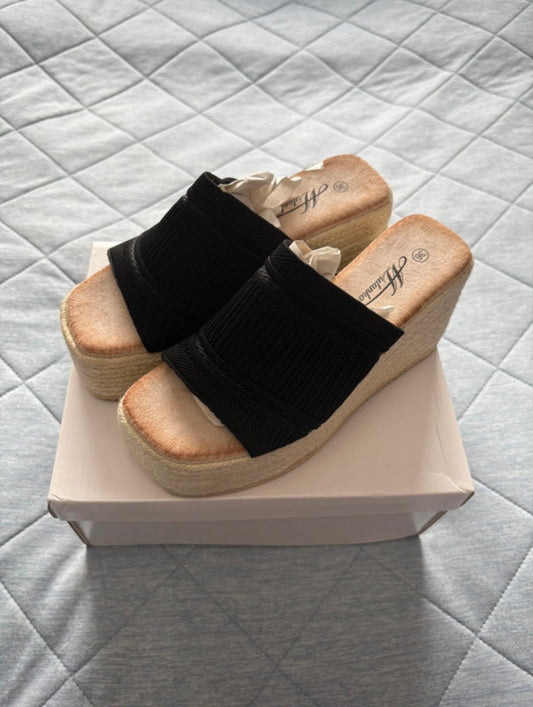 Mulanka Wedge Sandals Colour Black Size 36 UK Size 3