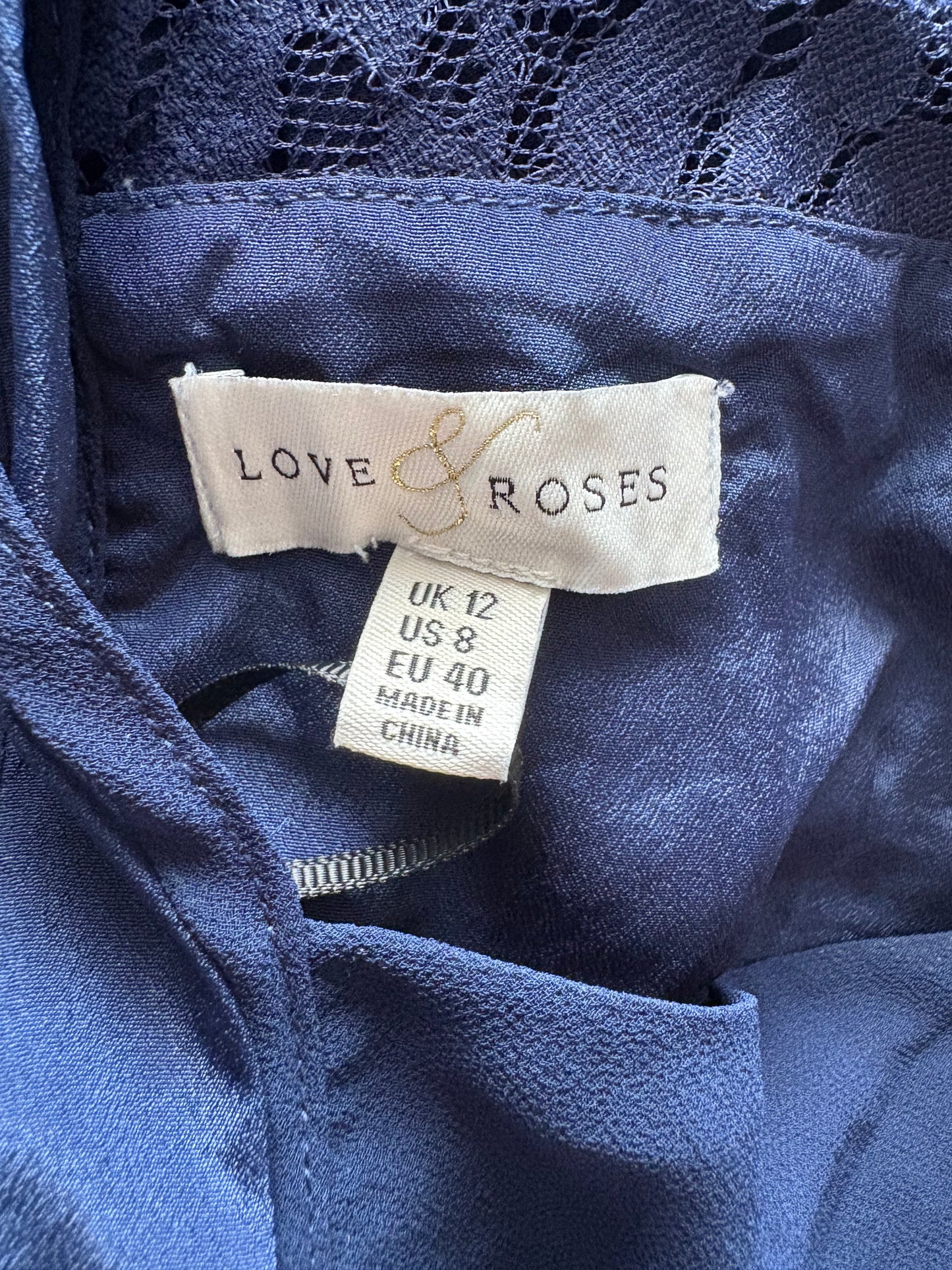 Love & Roses Halter Lace Pleated Maxi Dress Colour Navy Size 12