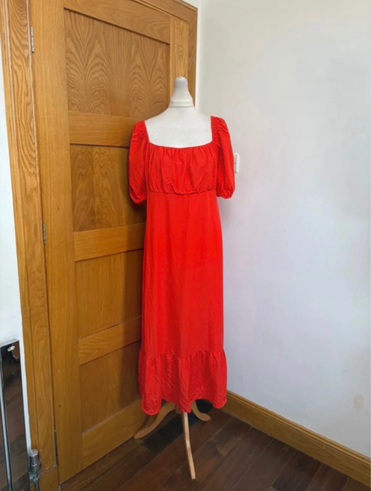 River Island Signature to Go Milkmaid Midi Dress Colour Red Size 12