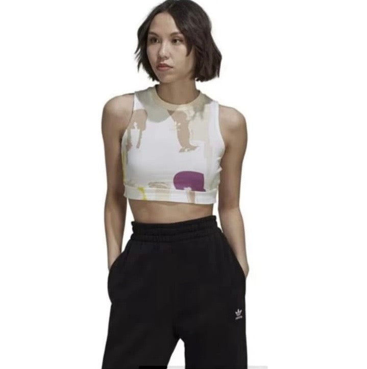 Adidas Originals sleeveless cropped tank Colour White Multi Size 10