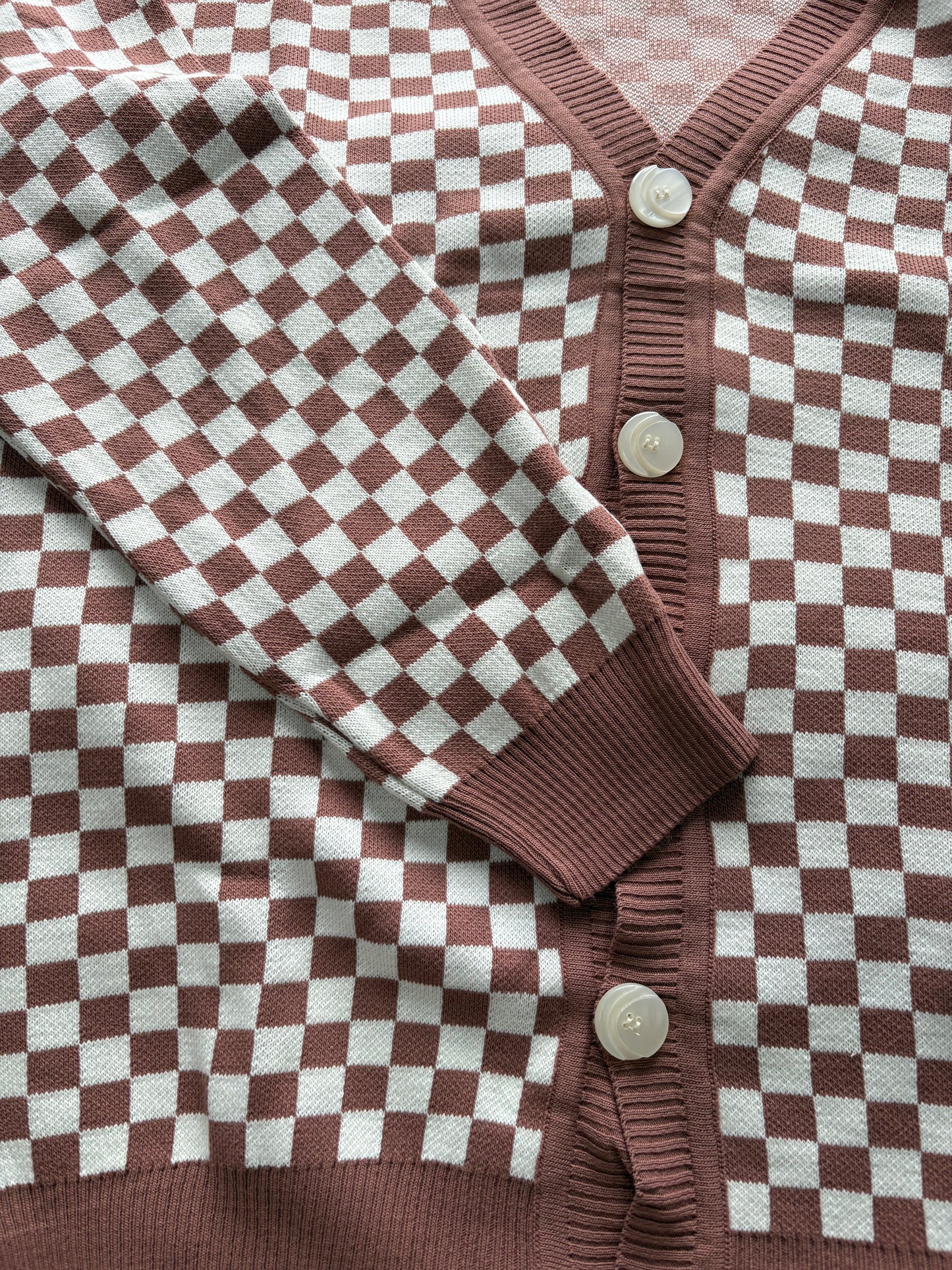 Ladies Button Front Cardigan Colour Terracotta/White One Size 12-20