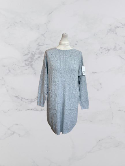 Made In Italy N&L Knitted Jumper Dress Colour Grey One Size 10-18