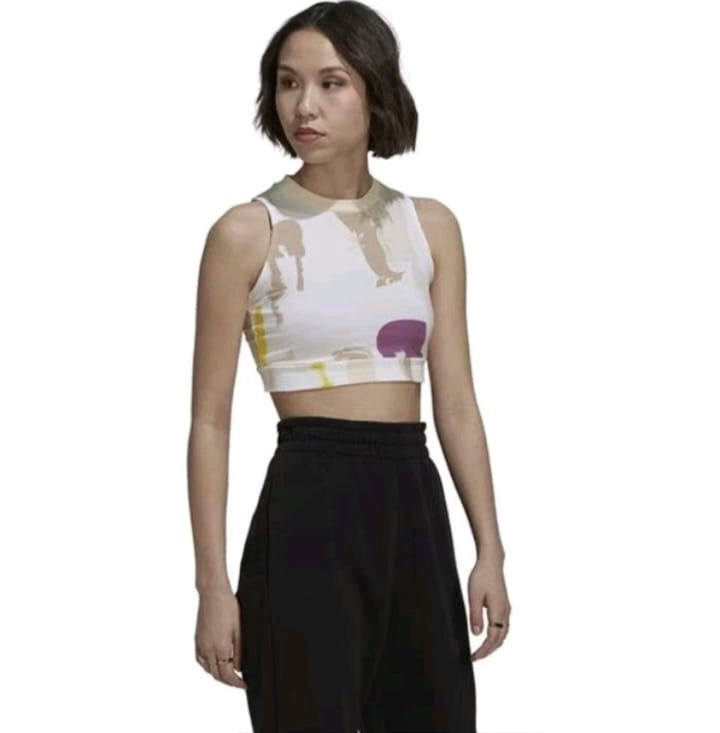 Adidas Originals sleeveless cropped tank Colour White Multi Size 10