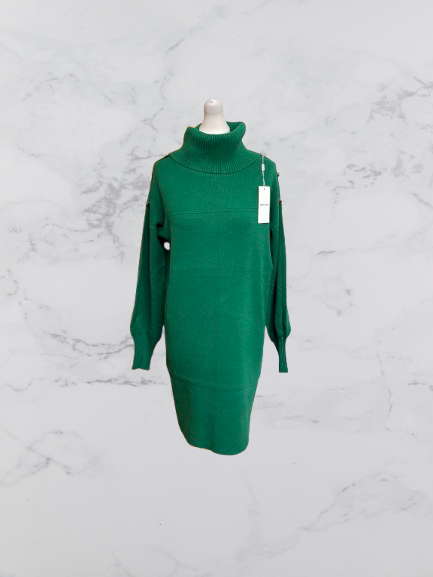 Rosy Days Roll Neck Jumper Dress Colour Green One Size 12-22