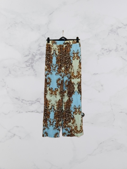 Fashion wide leg crinkle trousers Colour Blue/brown Size L/XL