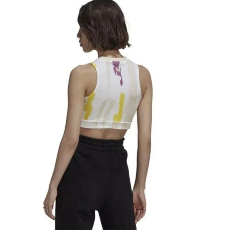 Adidas Originals sleeveless cropped tank Colour White Multi Size 10