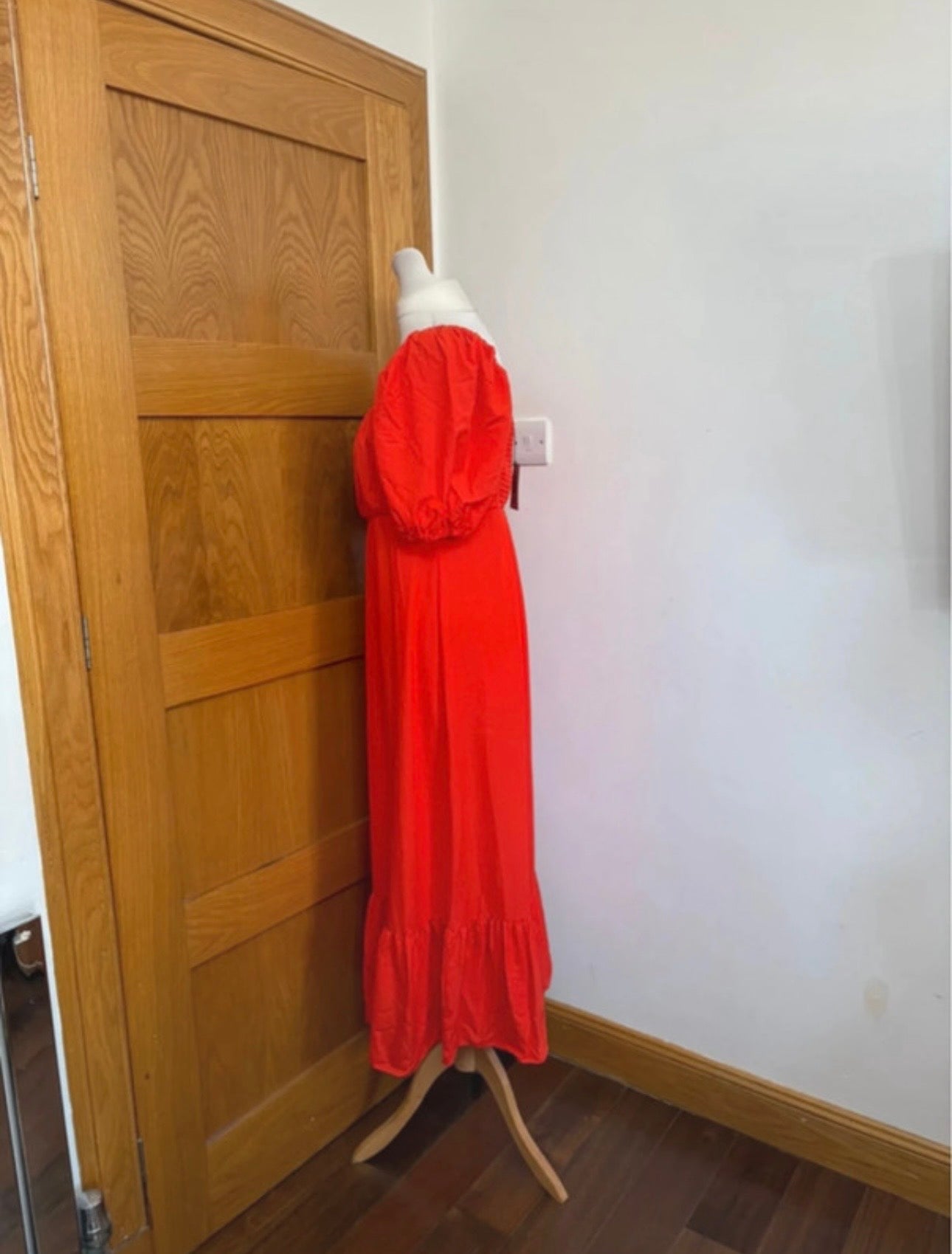 River Island Signature to Go Milkmaid Midi Dress Colour Red Size 12
