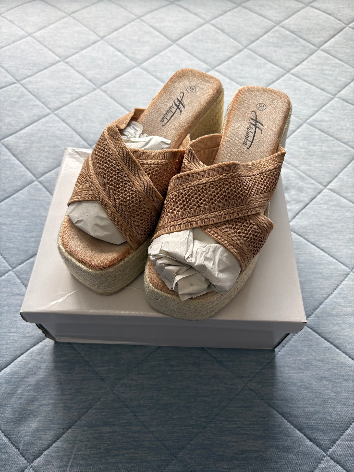 Mulanka Wedge Sandals Colour Khaki Size 37 UK Size 4