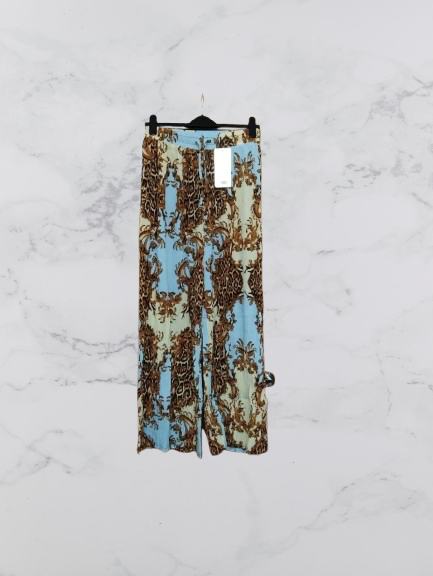Fashion wide leg crinkle trousers Colour Blue/brown Size L/XL