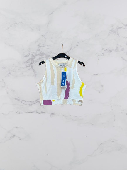 Adidas Originals sleeveless cropped tank Colour White Multi Size 10