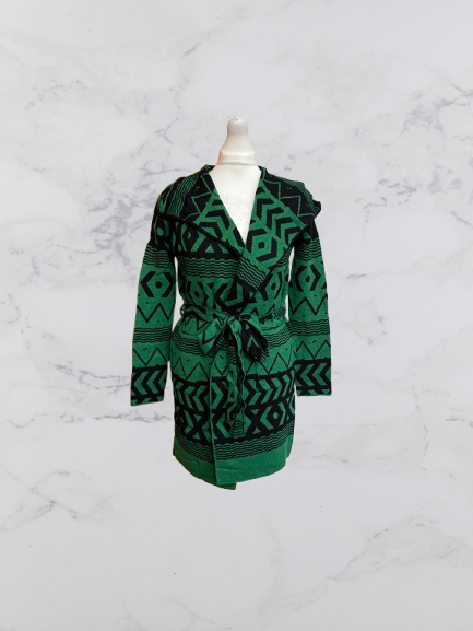 Flam Mode Tie Front Cardigan Colour Green/ Black One Size 8-14