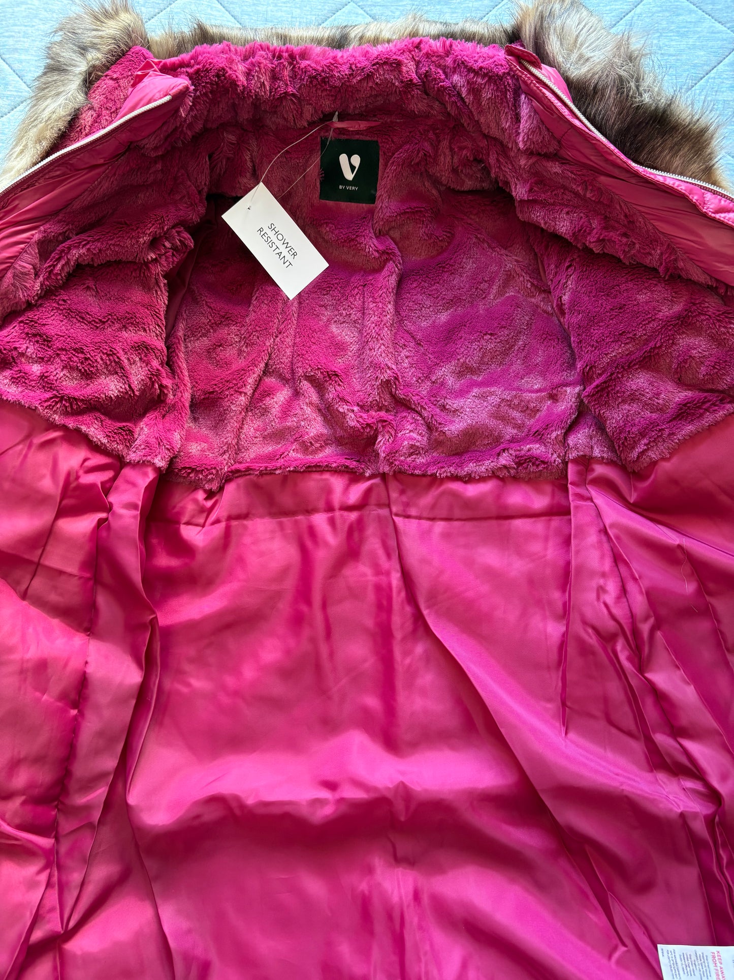 V by Very Girls Pearlized Hooded Half Fur lined parka jacket Size 13 Years