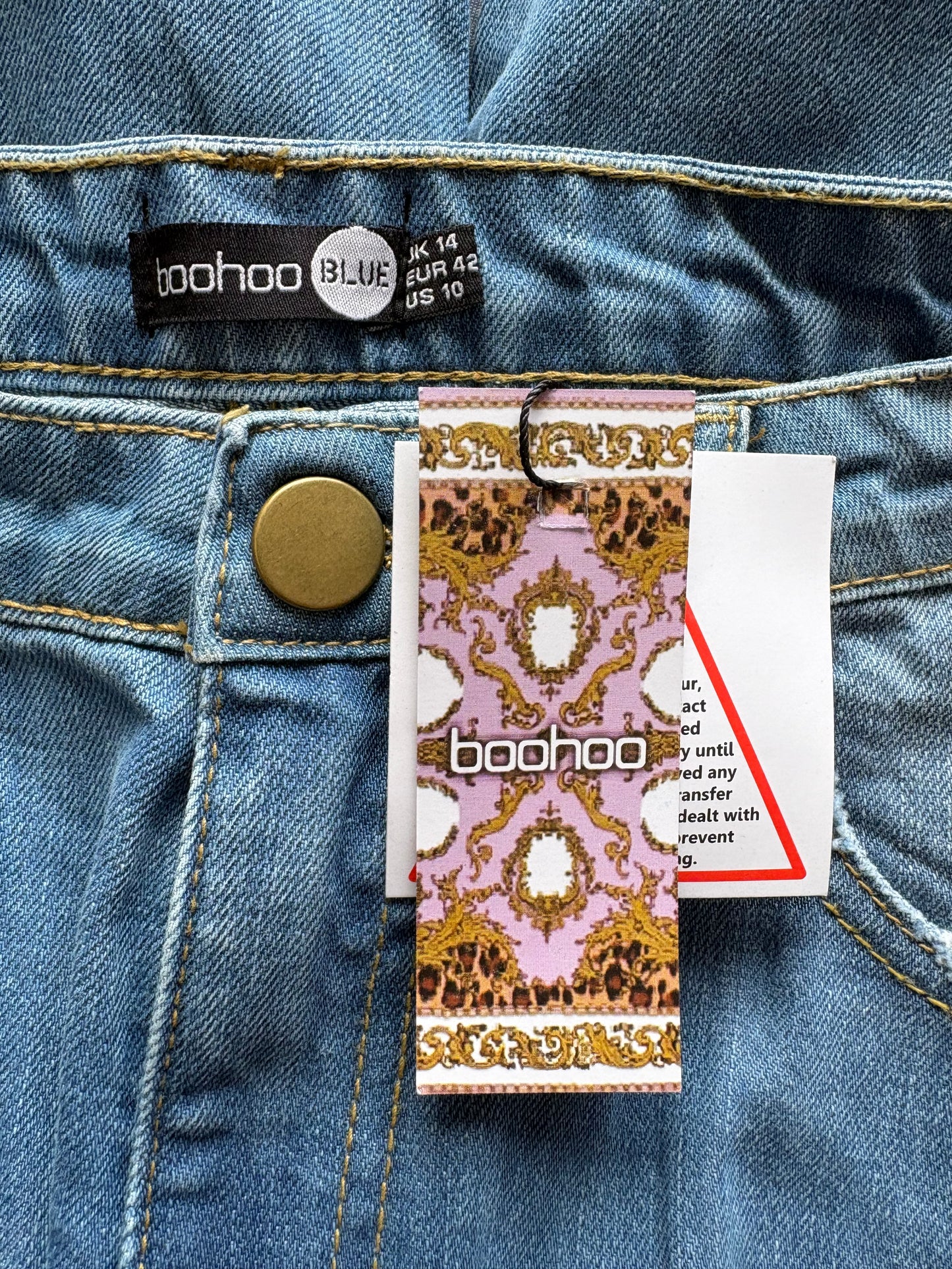 Boohoo High Waist Mom Jeans Colour Mid Blue Size 14