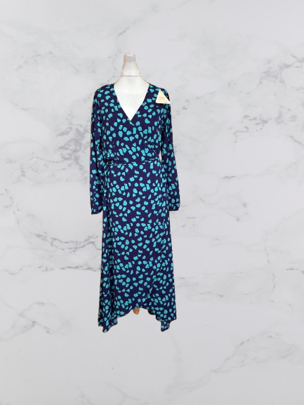 Dancing Leopard Jagger Polka Dot Maxi Dress Colour Navy/green Size 14