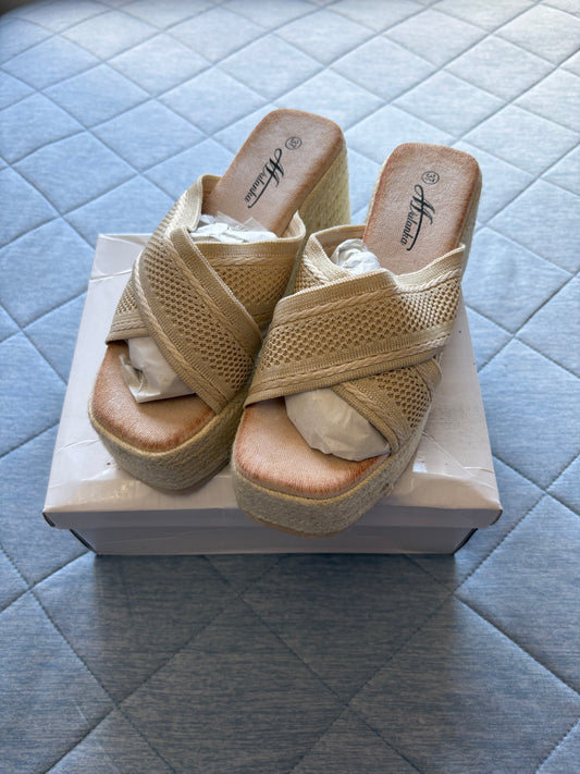 Mulanka Wedge Sandals Colour Gold Size 37 UK Size 4