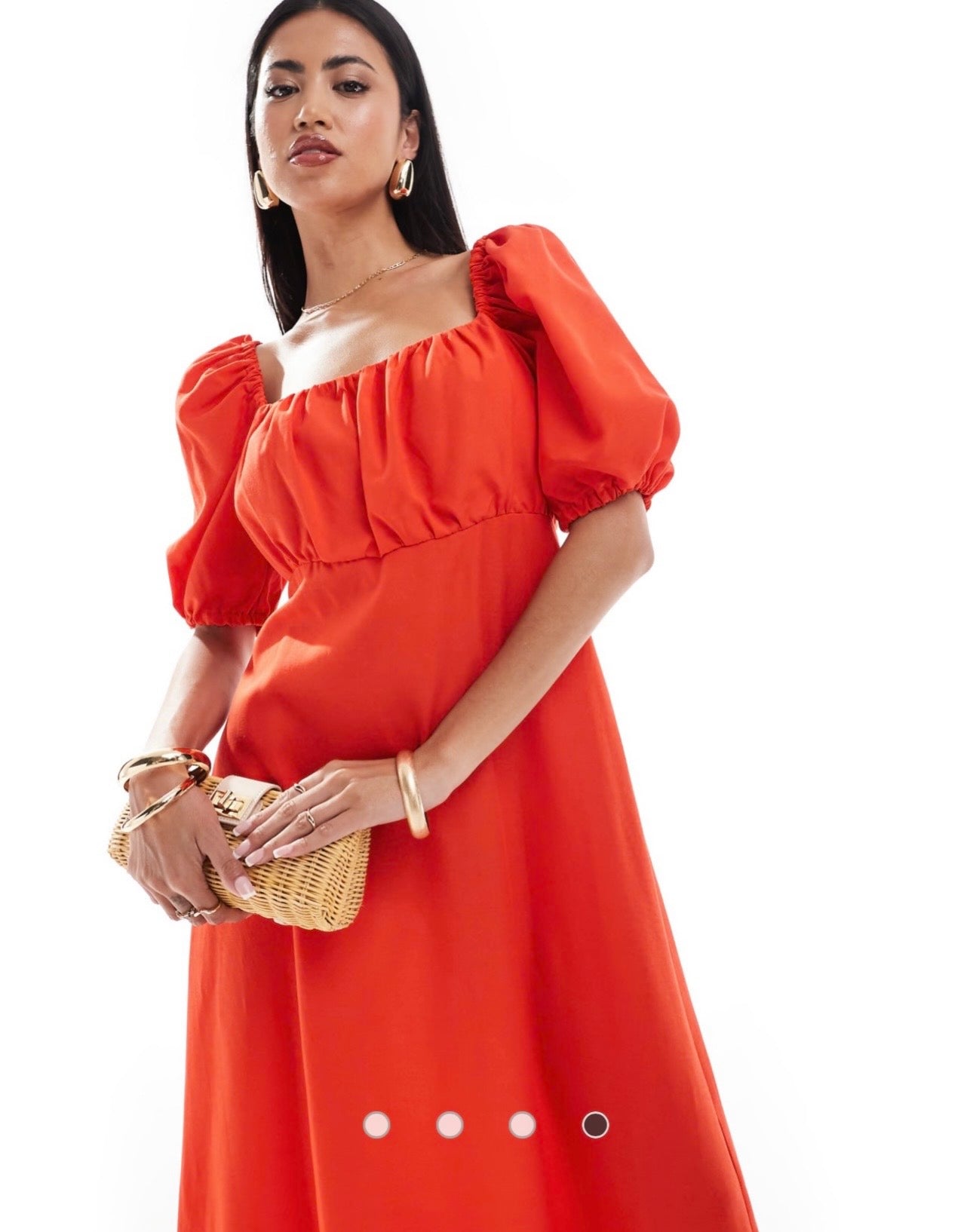 River Island Signature to Go Milkmaid Midi Dress Colour Red Size 12