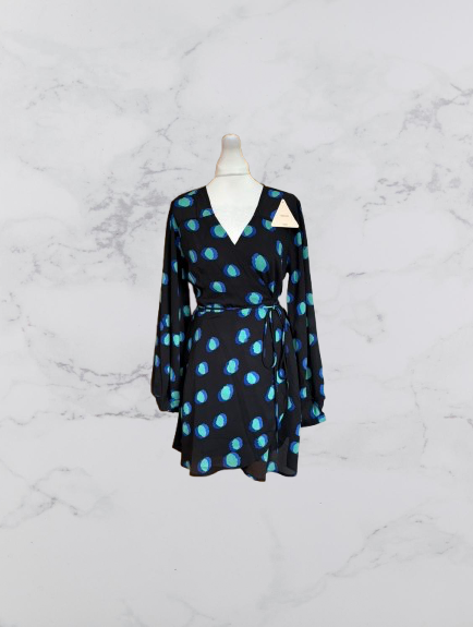 Dancing Leopard Ginger Mini Wrap Dress Colour Black Multi Size 14