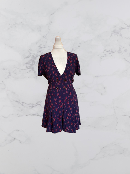 Urban Outfitters Juliette Romper Playsuit Colour Navy/Red Size S