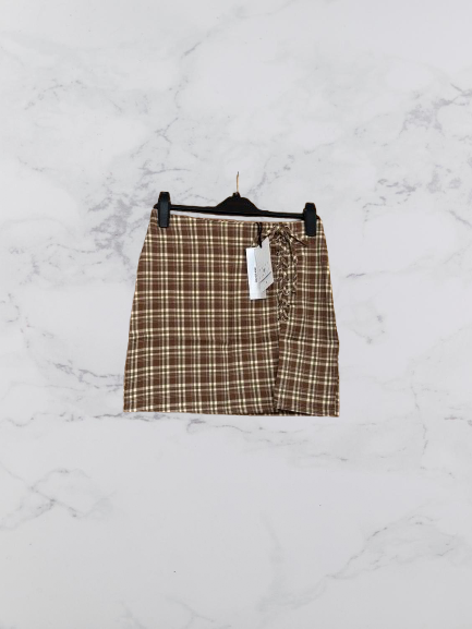 Daisy Street Lace Up Mini Skirt Colour Brown/ Cream Size 8