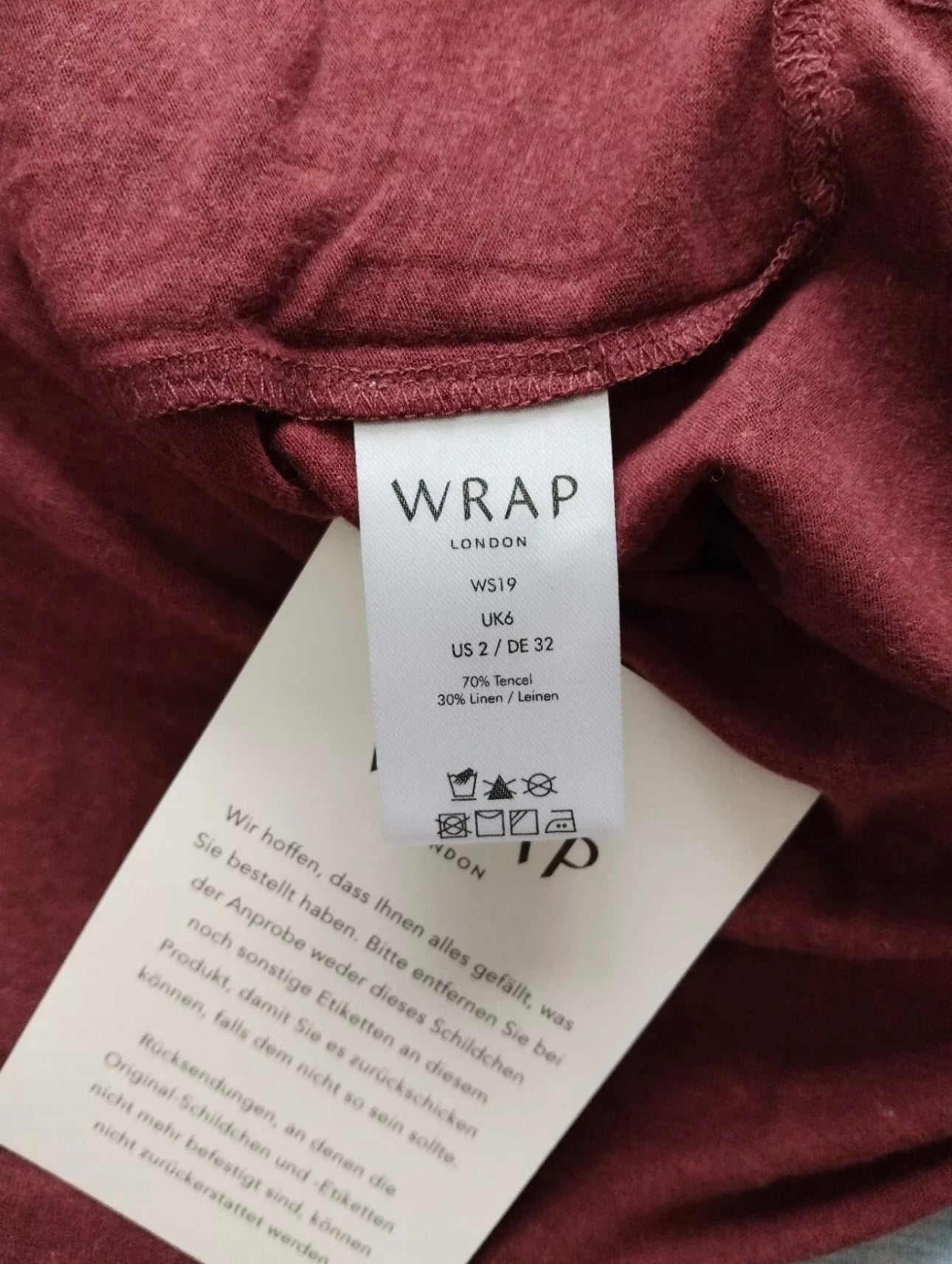 Wrap London Linen Blend Long Sleeve Top Colour Mahogany Size 6