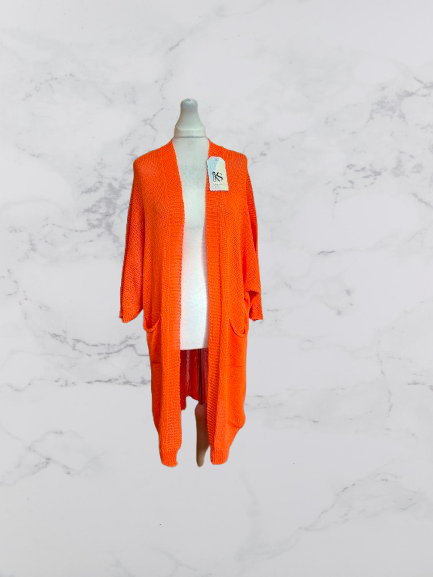 Made In Italy KS 3/4 Sleeve Crochet Cardigan Colour Orange One Size 12-24
