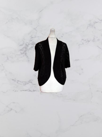 Perry Gold Short Sleeve Crochet Cardigan Colour Black Size M/L