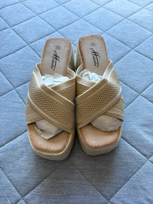 Mulanka Wedge Sandals Colour Gold Size 37 UK Size 4