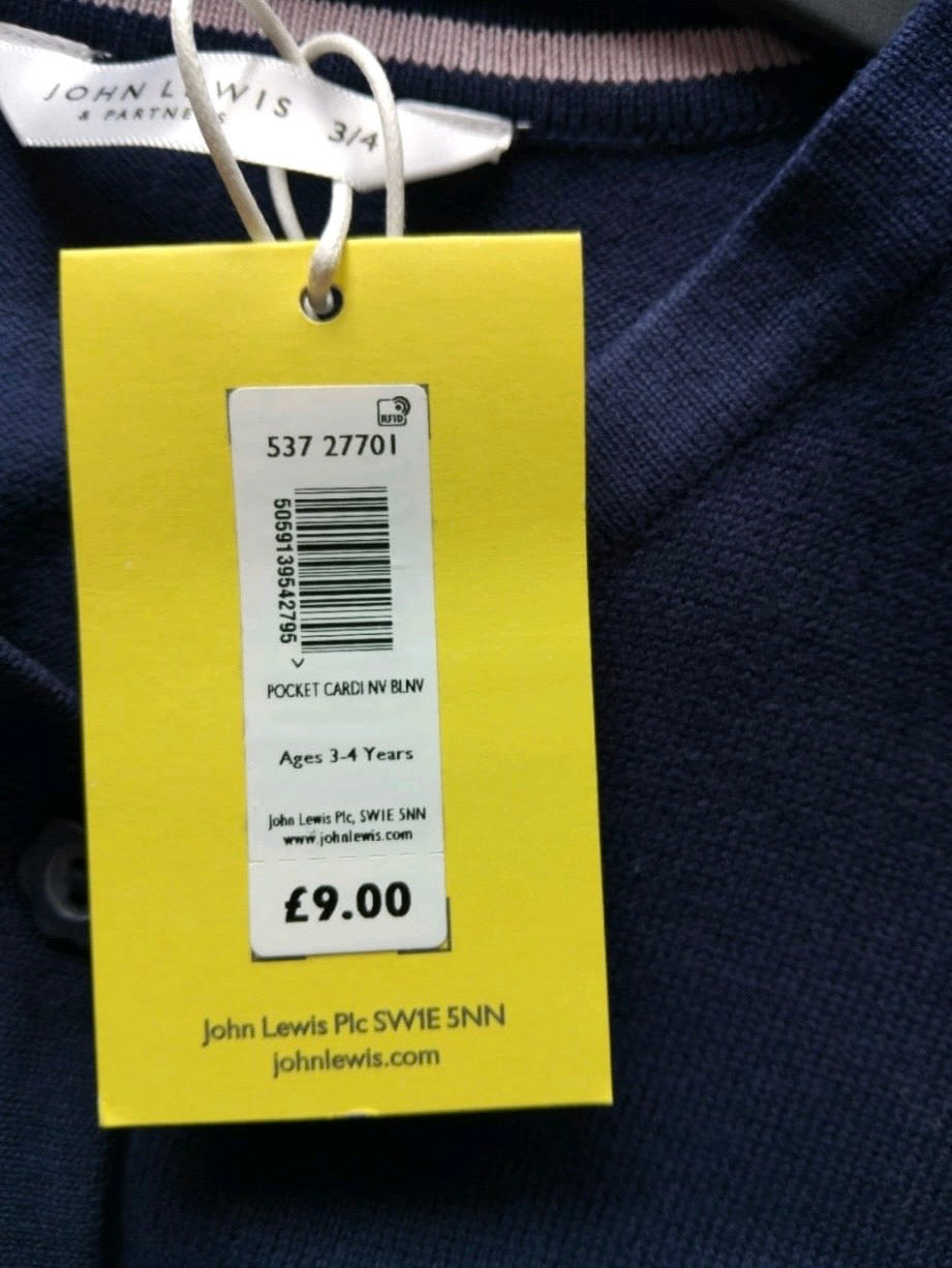 John Lewis Pocket Cardigan Colour Navy Size 3-4 Years