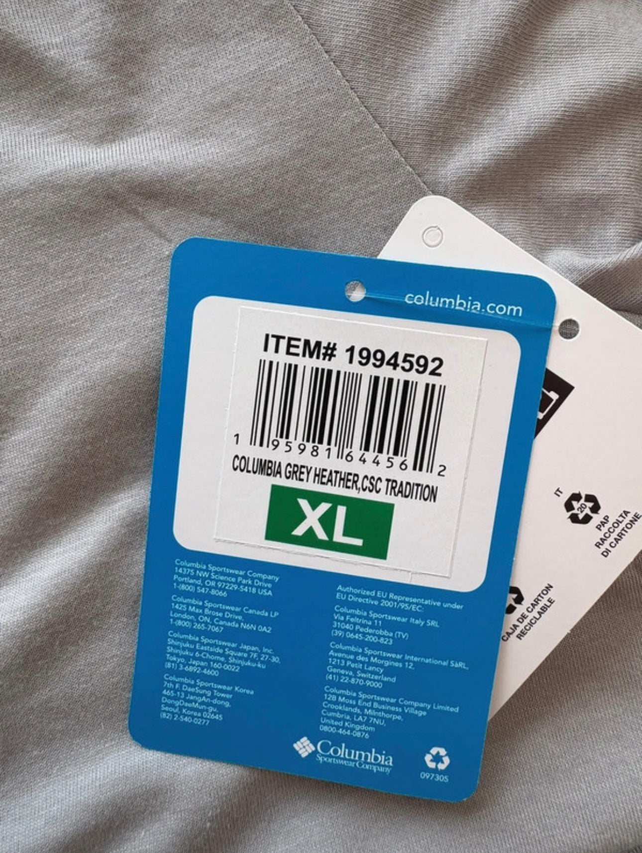 Columbia Short Sleeve T-Shirt Colour Grey Heather Size XL