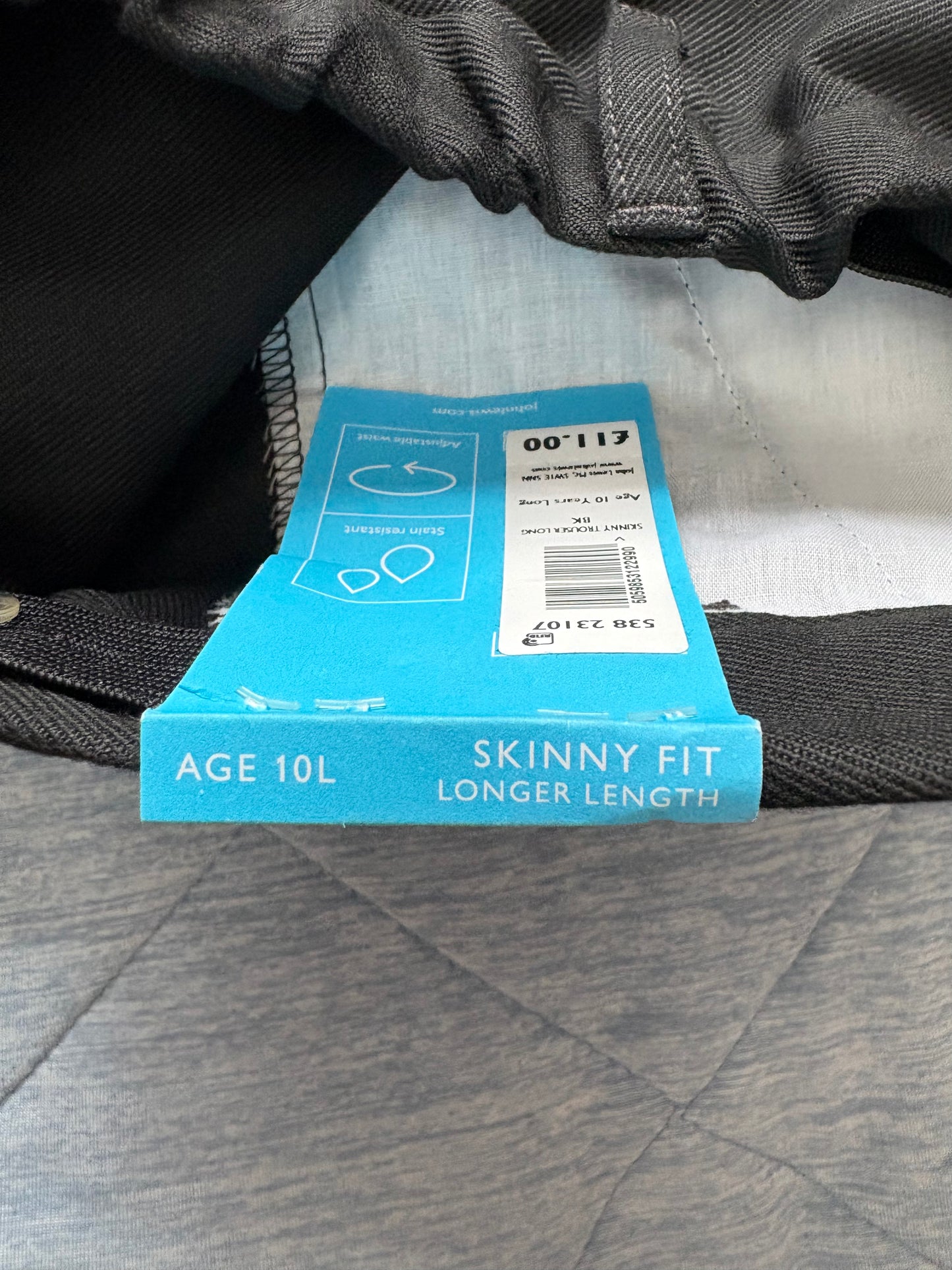 John Lewis Skinny Fit Longer Length Trousers Colour Black Size 10 Years