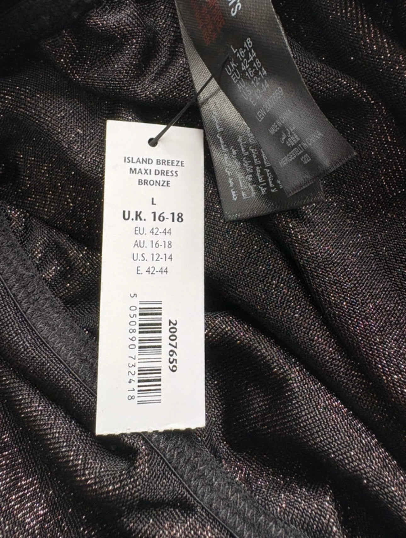 Ann Summers Island Breeze Maxi Dress Colour Bronze Size 16-18