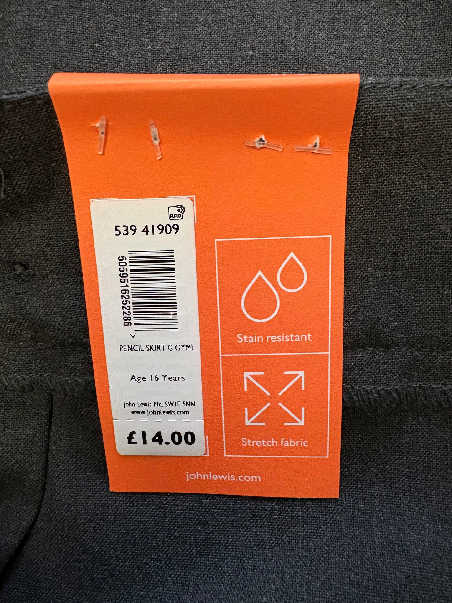 John Lewis Pencil Skirt Colour Grey Size 16 Years